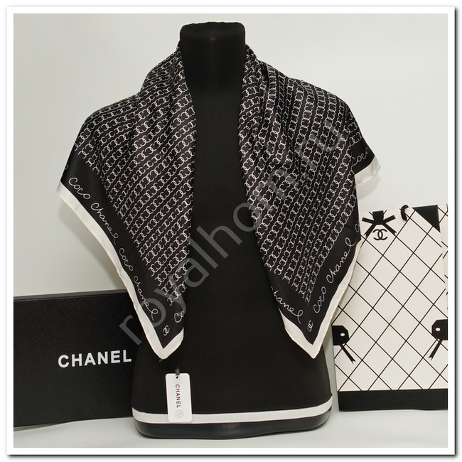 VIP Платок женский Chanel р. 90x90 см (ручная обработка края) №9674